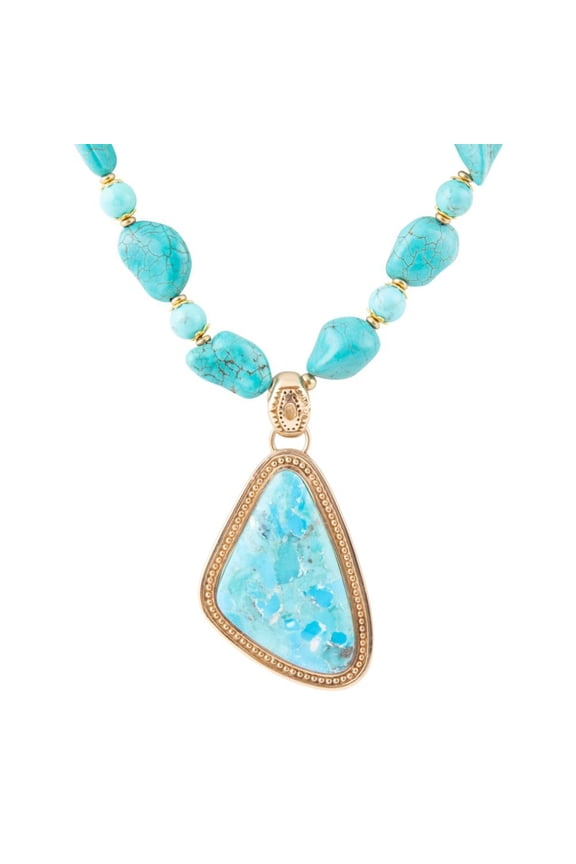 Blue Turquoise Triangle Golden Pendant Necklace