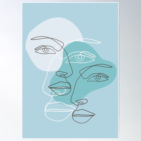 Blue Turquoise Woman Face Minimalist Line Abstract Art Poster Wall Art, Modern Wall Decor For Living Room Bedroom, 8x12 UNFRAMED
