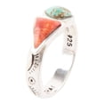 thumbnail image 1 of Blue Turquoise and Orange Coral Duo Sterling Silver Ring, 1 of 3