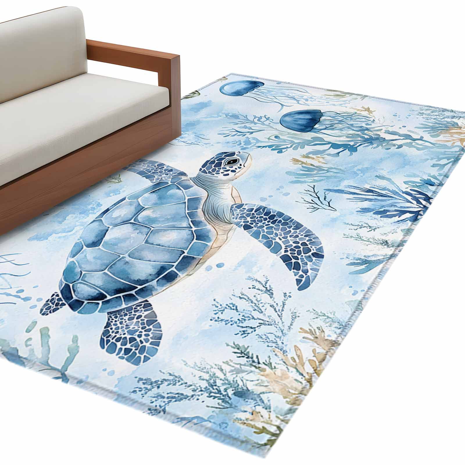 Blue Turtle Rug Blue Turtle Coastal Area Rug 3x5 FT, Non Slip Entryway Bedside Carpet ...