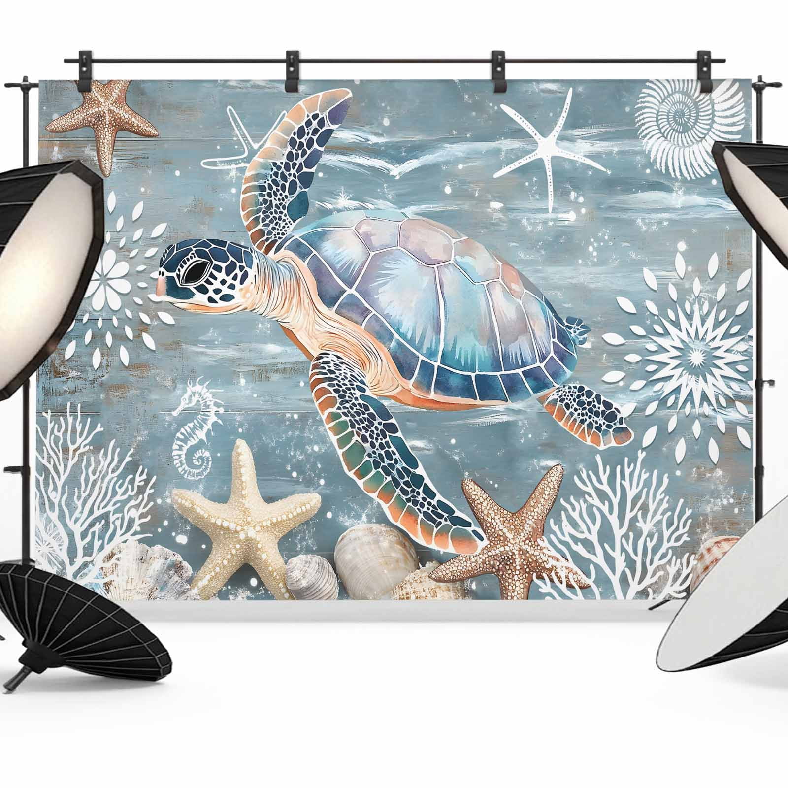 10x8ft photo backdrop, starfish coastal soft polyester... Blue Turtle Coastal Backdrop for Photoshoot,Photography Photo Studio ...