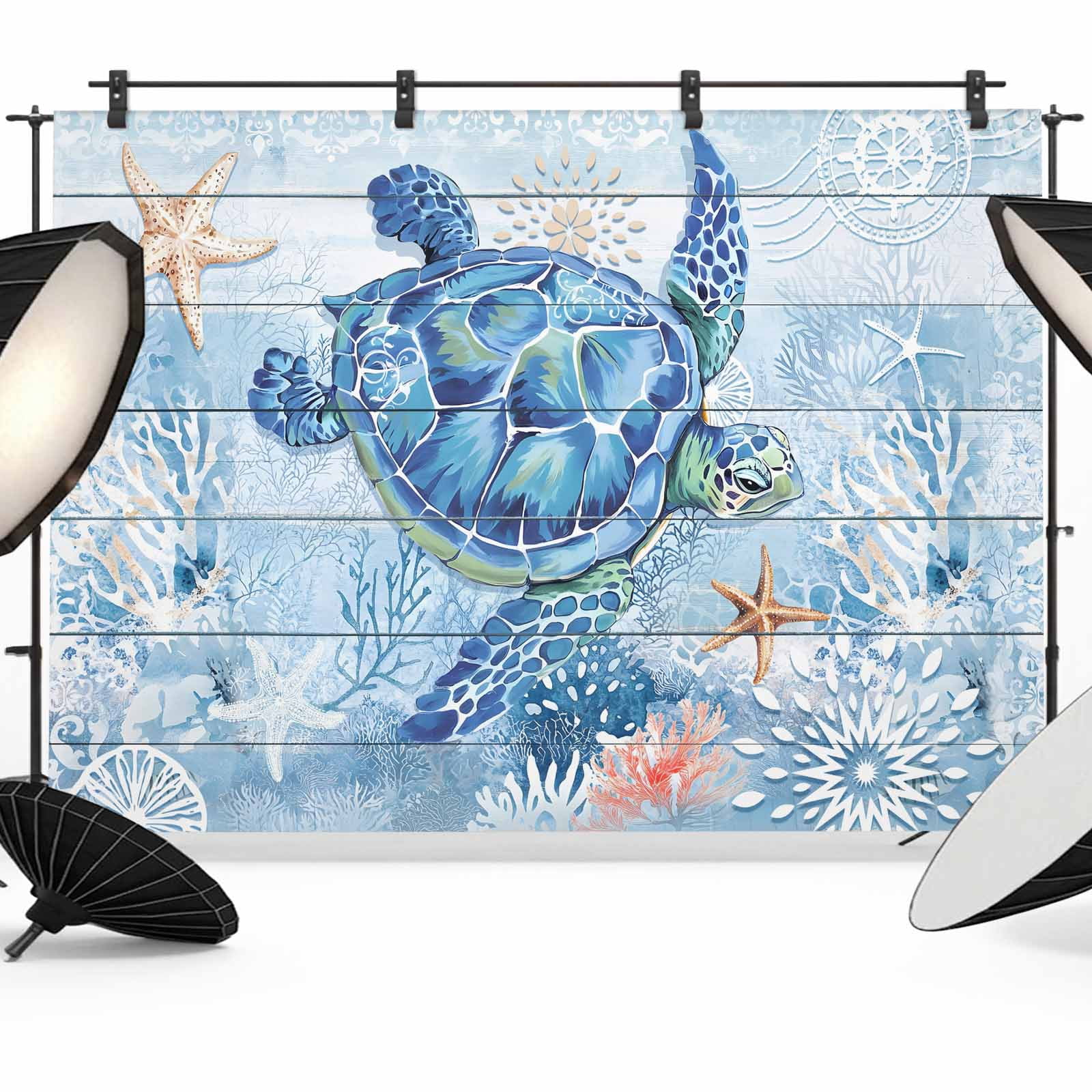 10x8ft photo backdrop, starfish coastal soft polyester... Blue Turtle Coastal Backdrop for Photoshoot,Photography Photo Studio ...