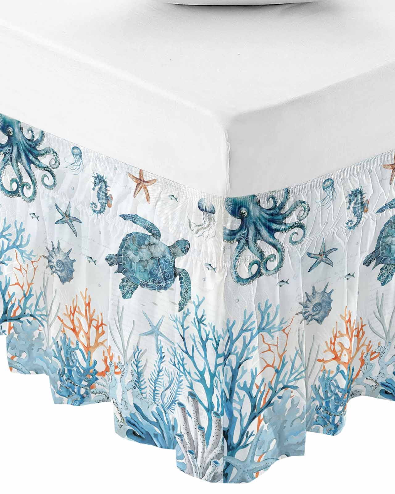 Blue Turtle Coastal Bed Skirt Queen Size 18 Inch Drop, Wrap Around Bed ...
