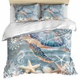 thumbnail image 1 of Blue Turtle Coastal Bedding 3 Piece Duvet Cover Set Full Size, Summer Beach Nautical Starfish Coral Soft Microfiber Comforter Cover with Zipper Closure & Pillowcases, FadeResistant Quilt Cover, 1 of 9