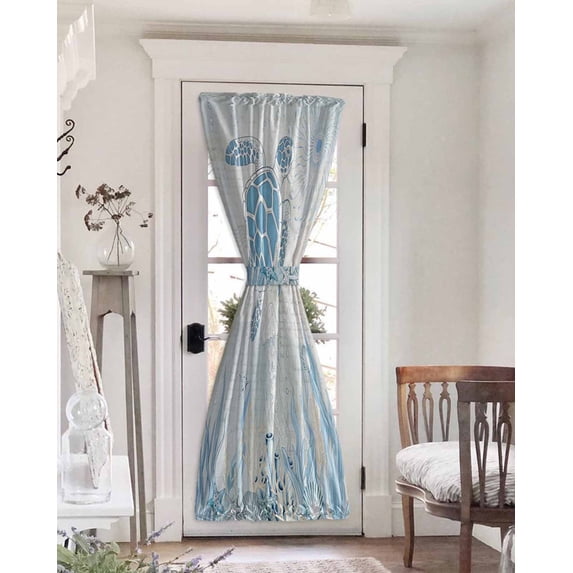 Blue Turtle Coastal Blackout Curtains, French Door Curtains for Door Window, Coral Summer Beach Privacy Drapery for Patio/Sidelight Doors, 1 Panel with Tieback, 25 x 72 Inches