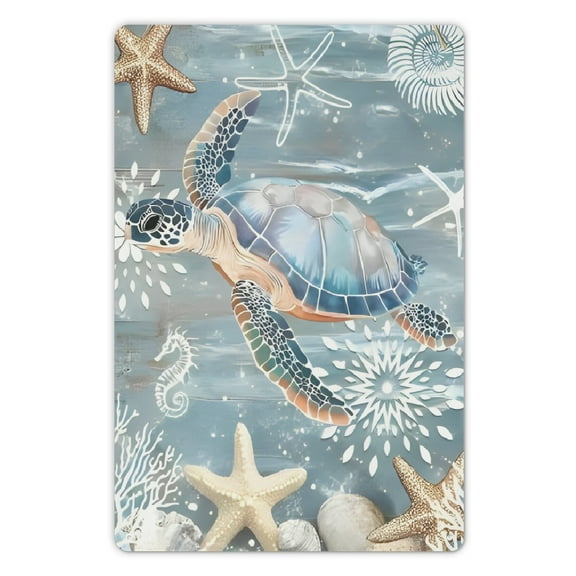 Blue Turtle Coastal Metal Signs Vintage Wall Decor Funny Kitchen Sign Retro Room Decor Summer Beach Nautical Starfish Coral Vertical Wall Art for Home Bar Garage Dorm Office Cubicle 8"x12"