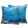 thumbnail image 1 of Blue Turtle Coastal Outdoor Waterproof Pillow Covers, Summer Beach Nautical Ocean Coral Decorative Square Throw Pillowcase Sofa Cushion Sham for Patio/Couch/Chair, 18"x18" 2 Pack, 1 of 8