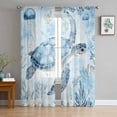 thumbnail image 1 of Blue Turtle Coastal Semi Sheer Curtains 84 Inch Length 2 Panels Set, Coral Beach Nautical Ocean Sheer Kitchen Curtain Privacy Voile Window Curtain for Living Room Bedroom Rod Pocket Drapes, 1 of 7