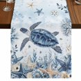 thumbnail image 1 of Blue Turtle Coastal Short Table Runner 48 Inches Long,Beach Starfish Nautical Coral Botanical Cotton Linen Table Runners Dresser Scarves,Fabric Tabletop Scarf Furniture Cover for Dinner Party 13"x48", 1 of 8