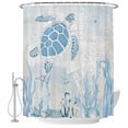 thumbnail image 1 of Blue Turtle Coastal Shower Curtain Set - Long 72" x 84" Washable Bathtub Curtain with 12 Hooks, Coral Summer Beach Nautical Ocean Blue Waterproof Fabric Shower Curtains for Bathroom/Bathtub Décor, 1 of 6
