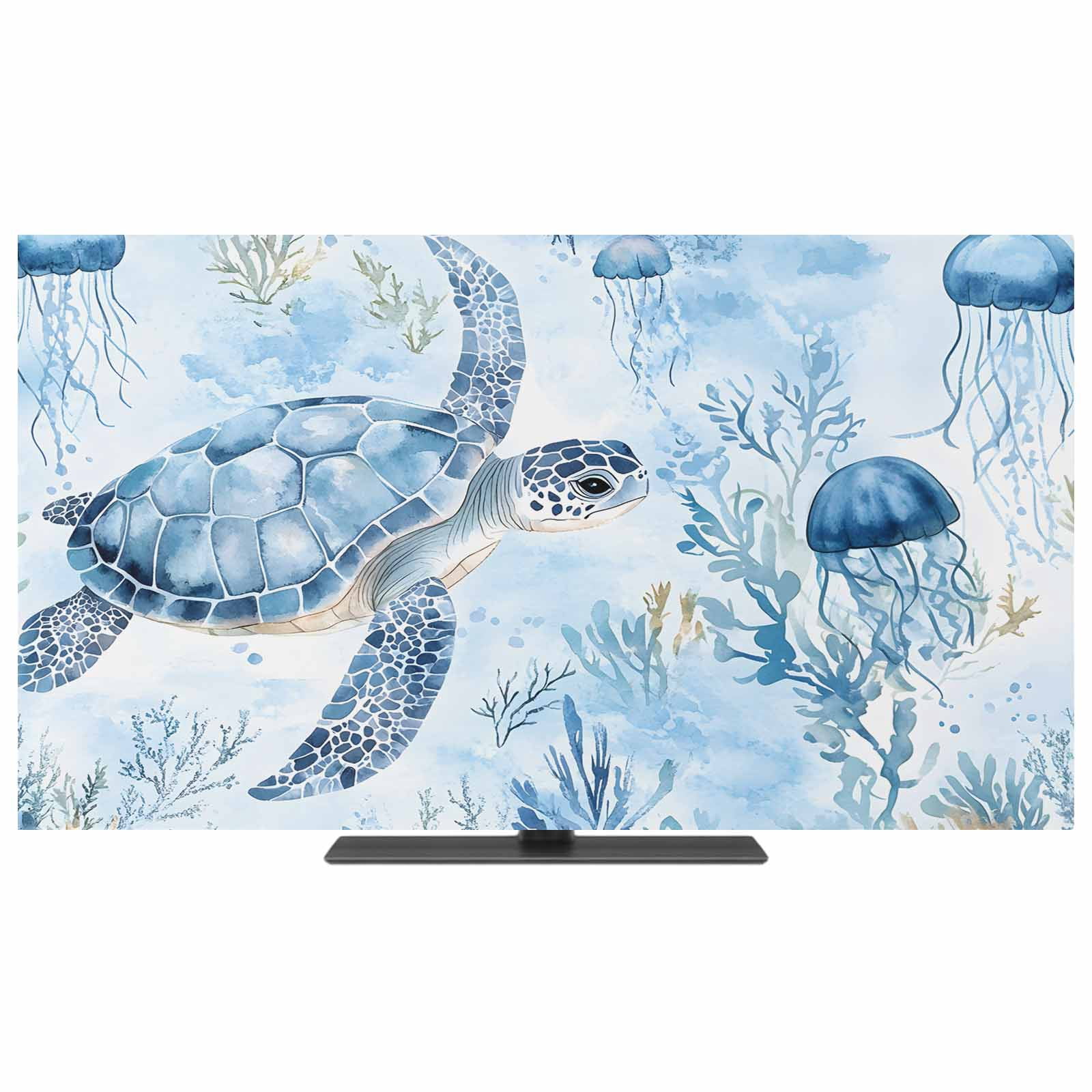 Turtle Computer Dust Cover Blue Turtle Coastal TV Dust Cover,Stretchable TV Screen Desktop ...