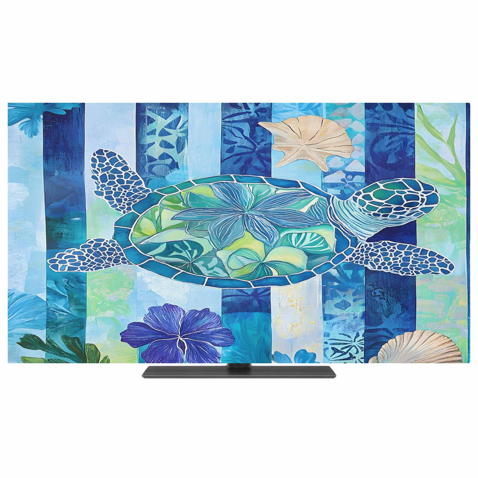 Blue Turtle Coastal TV Dust Cover,Stretchable TV Screen Desktop ...