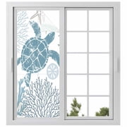 Blue Turtle Coastal Window Privacy Film, Summer Beach Nautical Coral Static Cling UV Sun Blocking Heat Control Window Tint Day and Night, Non-Adhesive One Way Windows Privacy Cover 23.6x59