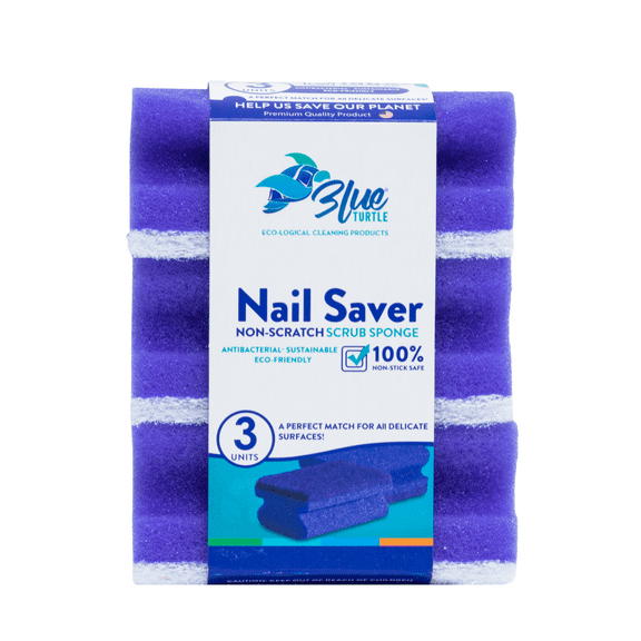Blue Turtle Sponges for Dishes 3 Pack Non Scratch Nail Saver Kitchen Sponges Multifunction Scrub Sponge Protects Nails and Fingers Sponges for Cleaning Remove Tough Stains, Grease, Residue