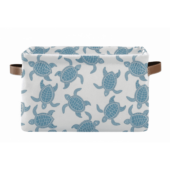 Blue Turtle Storage Bin - Large Canvas Toy Basket for Home Office (15x11x9.5inch, 2PACK)