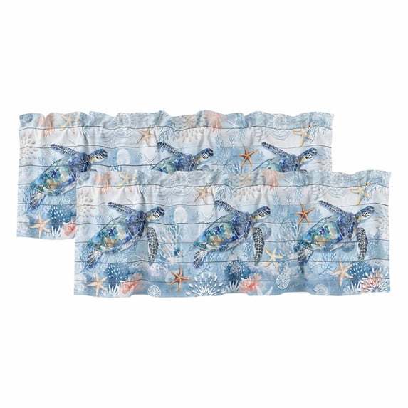 Blue Turtle Valances for Windows 2 Panels Summer Ocean Beach Starfish ...