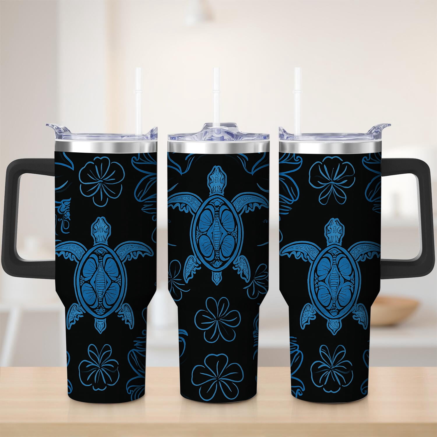 Blue Turtle and Flower Pattern Stainless Steel Tumbler, 40oz - Walmart.com