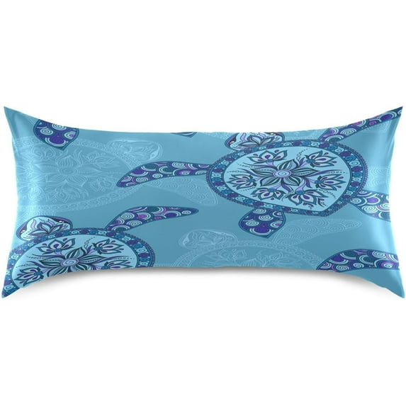 Blue Turtles Pattern Satin Pillowcase for Hair and Skin Silk Pillowcase, King Size(20x40 inches) - Slip Cooling Satin Pillow Covers with Envelope Closure(64) Home Decor Gifts