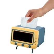 Blue Tv Shape Tissue Box Multifunctional Drawer Storage Organizer For Living Room Home Decor Modern Design Paper Dispenser For Desk Shelf Tabletop 10X6 Inches 0.55 Lb