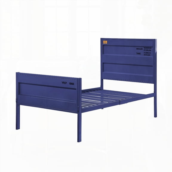 Blue Twin Platform Bed with Metal & Cargo Container Design for Bedroom