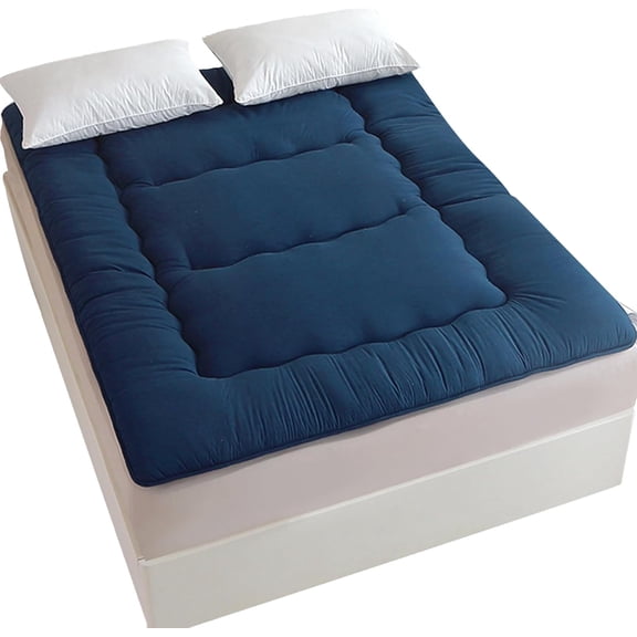 Blue Twin Size Japanese Floor Futon Mattress, Foldable Roll-Up Tatami Sleeping Pad for Guest Room