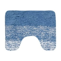 Blue U-Shaped Toilet Bath Mat Super Soft Absorbent Microfiber Plush Non-Skid Machine Washable Bathroom Rug