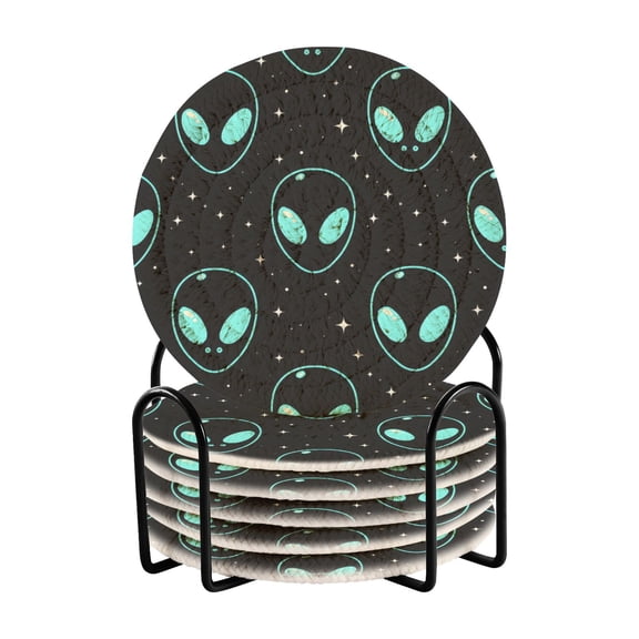 Blue Ufo Bar Coasters 6 Pack Braided Coasters with Holder Absorbent Heat Resistant