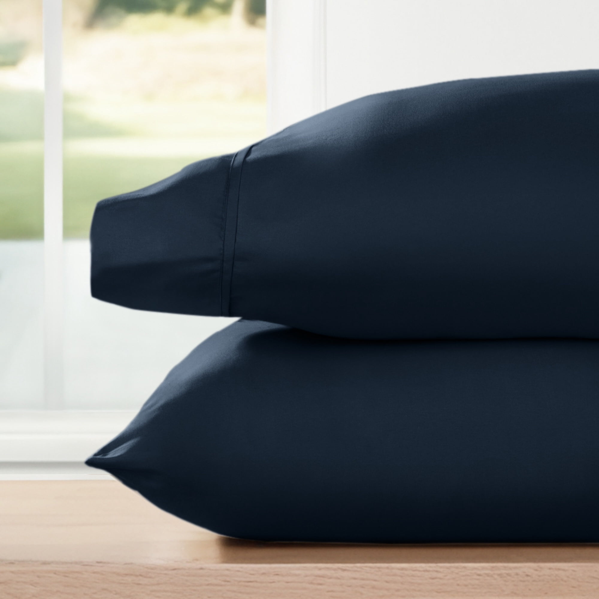 Noble Linens 2 Piece Pillow Case Set, Navy, Standard/Queen