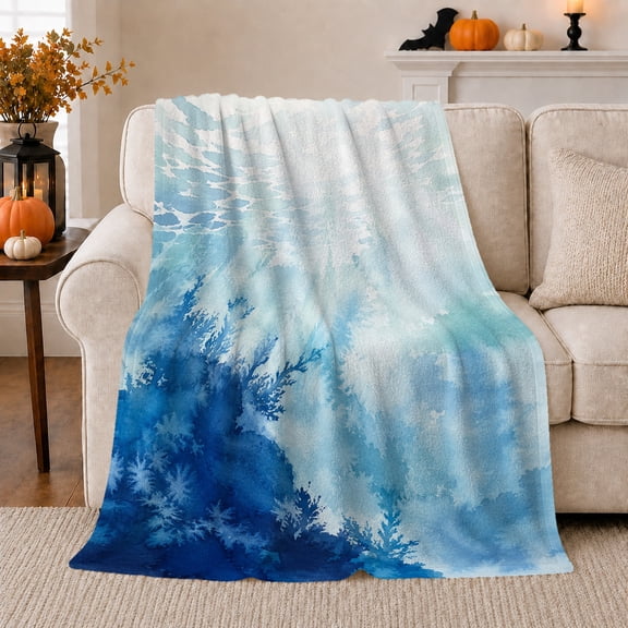 Blue Underwater Reef with Fish, Calming Coastal Style for Ocean Lovers, Sunlit Coral Water and Housewarming Gift, Cozy Flannel Blanket for Beach House and Bedroom, Home Decor