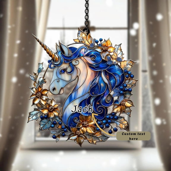 Blue Unicorn Acrylic Suncatcher Fantasy Ornament Winter