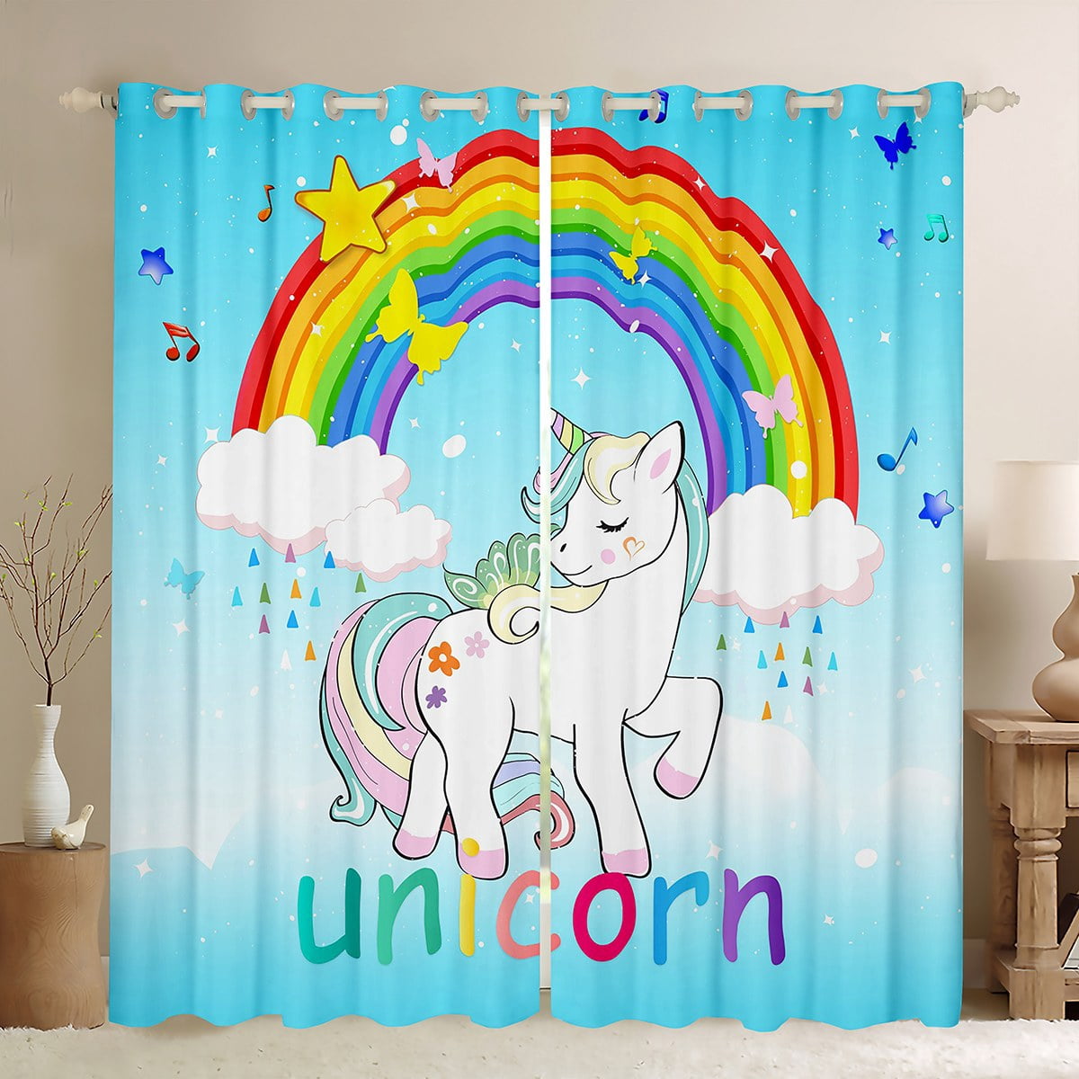 Blue Unicorn Blackout Curtains Bedroom Living Room Cute Unicorn ...