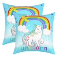 thumbnail image 1 of Blue Unicorn Fleece Decorative Pillow Covers, Cute Unicorn Throw Pillow Covers, Rainbow Unicorn Printed Pillow Covers, Butterfly Geometry Raindrop Cushion Covers for Bed Couch, 18x18 Inch Set of 2, 1 of 5