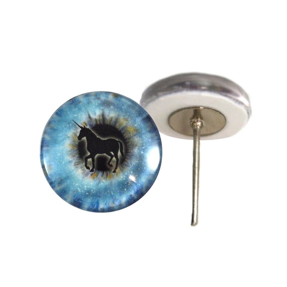 Blue Unicorn Glass Eyes on Wire Pin Posts