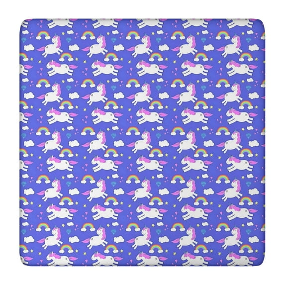 Blue Unicorn Rainbow Pattern Square Fitted Tablecloth with Elastic Edge,Square Table Cover,Washable Elastic Table Cover for Home Kitchen Party Decor 36"x36"