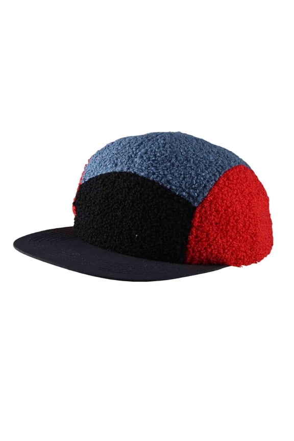 Blue Unisex Color Block Sherpa Baseball Hat Winter Warm Flat Brim Casual Fashion Blue One Size
