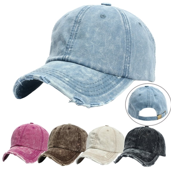 Blue Unisex Vintage Washed Unstructured Baseball Cap Women Hats Denim Unisex Silk Lining Adjustable Vintage Dad Hat One Size