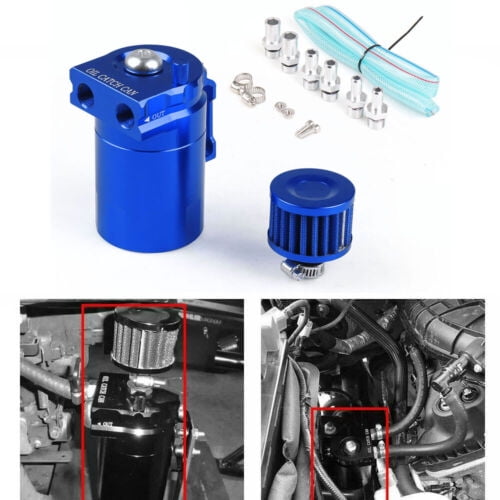 Blue Universal Aluminum Oil Catch Can Kit Reservoir Tank Engine With Filter