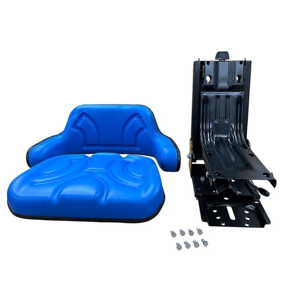 Blue Universal Full Suspension Seat w/ Back Rest & 5-Angle Base (Slide Track & Mounting Brackets) Fits International Ford Deere Massey Allis Chalmers Case Cockshutt White / Oliver Tractor D9NN400DB12B