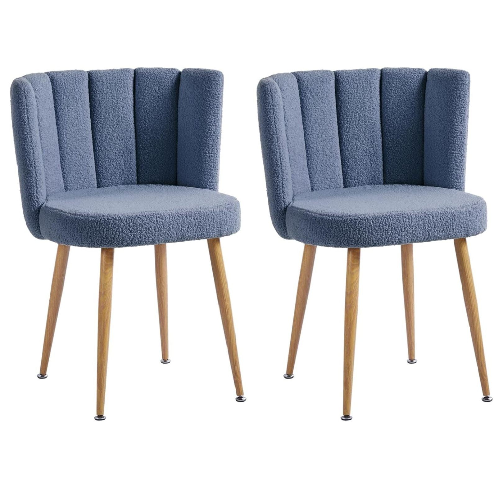 Blue Upholstered Dining Chairs Set of 2, Century Modern Boucle Accent
