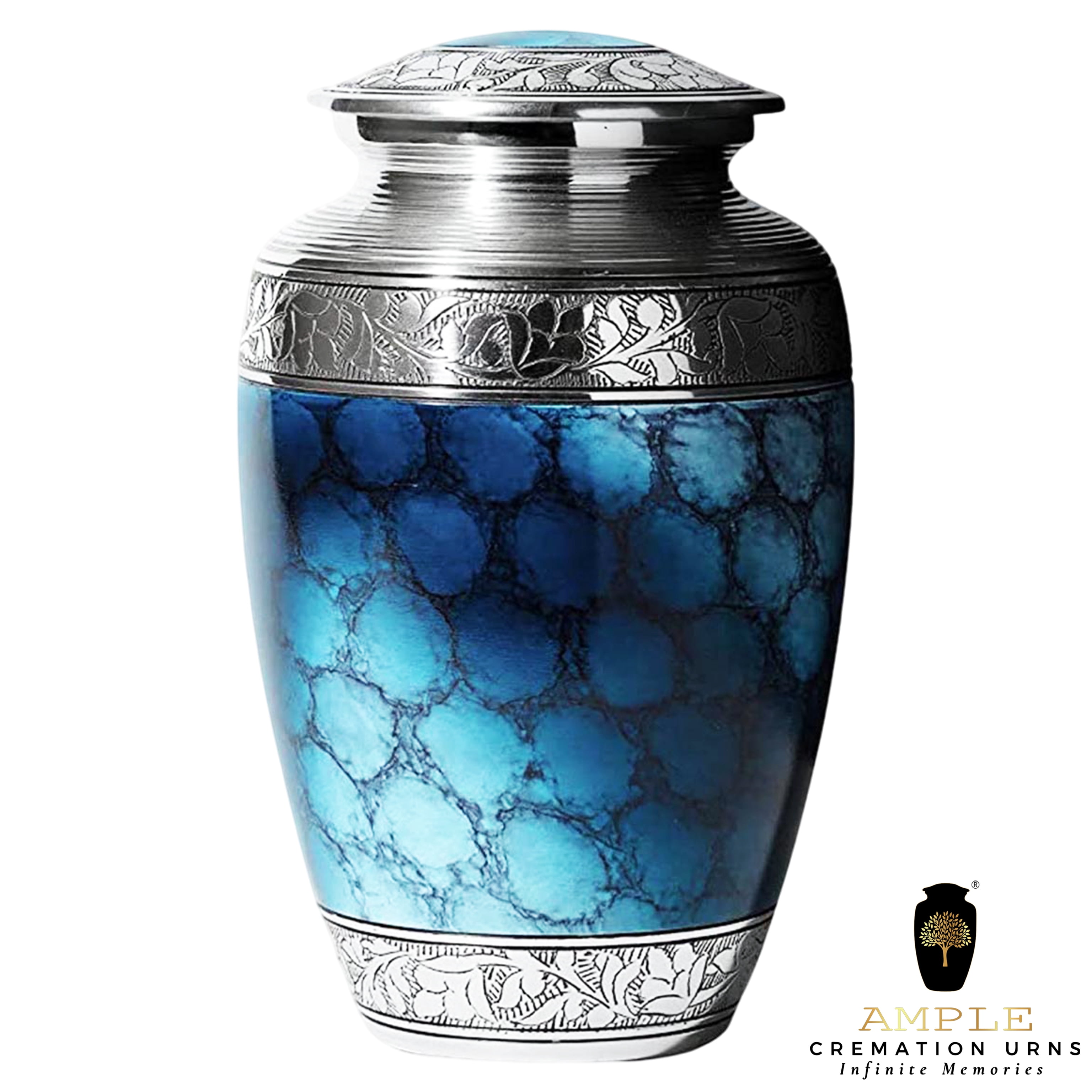 Blue Urn Handmade Aluminium Cremation Urn 10 Inch Memorial Urn for Human Ashes, Decorative urn Delivery in 2 days