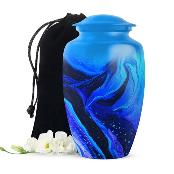 Blue Urn For Human Ashes Large Adult, Black Cremation Urns For Human Ashes Adult Female Mom, Burial Urns For Mother And Father, Funeral Urn For Adult, 10 Inch