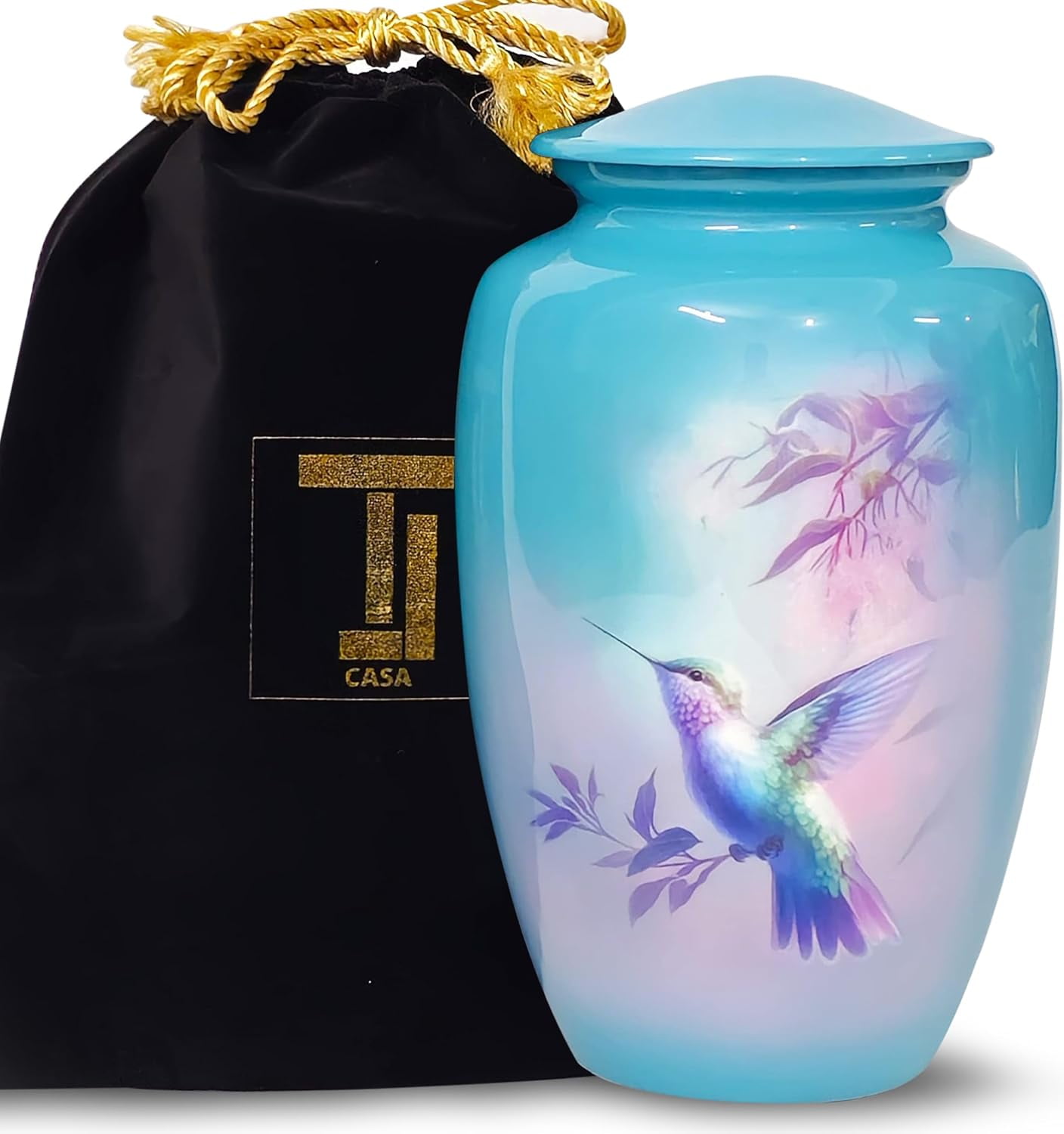 Ocean Blue Heart Urn For Ashes - Small Keepsake Urn With Display Stand, Velvet Bag & Funnel - Memorial Urn For Loved Ones