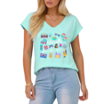 thumbnail image 1 of Blue V Neck Print Tshirt S-5XL Retro 1990s Graphic Tees Casual Shirts Tops, 1 of 6