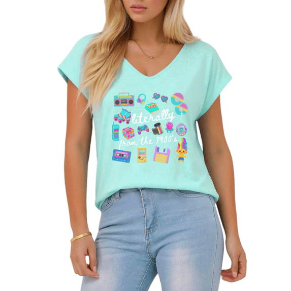 Blue V Neck Print Tshirt S-5XL Retro 1990s Graphic Tees Casual Shirts Tops