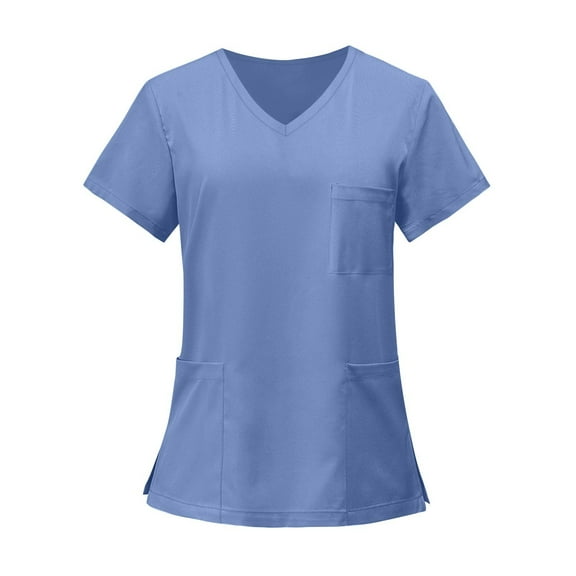 Blue V-Neck Women Scrub Tops – Soft Stretch with 3 Pockets for Medical & Nursing Use 5XL