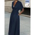 thumbnail image 1 of Blue V-Neck Wrap Maxi Dress With Tie Waist And Kimono Sleeves, 1 of 9
