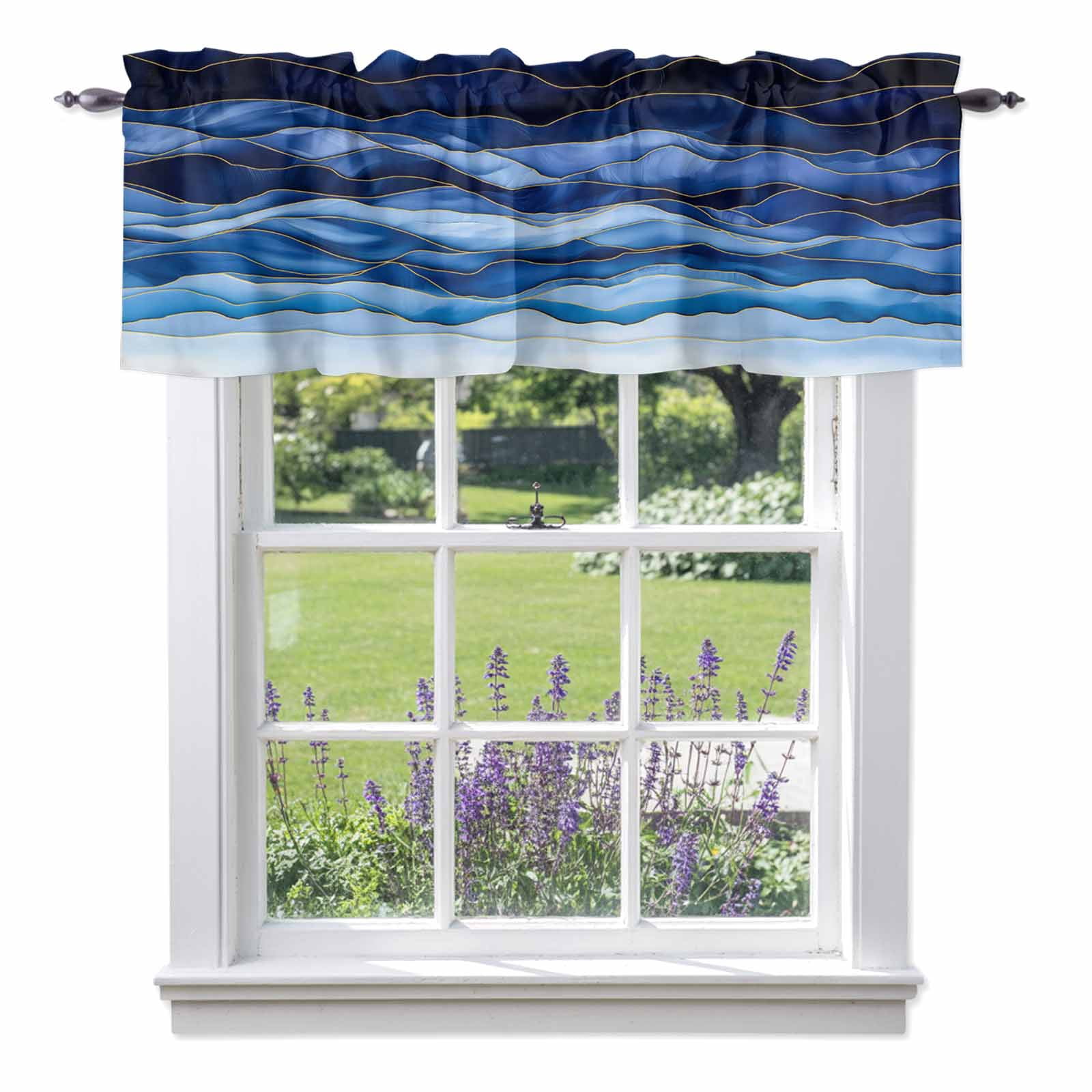 Blue Valance Curtains for Windows, Gradient Ripple Light Filtering Rod ...