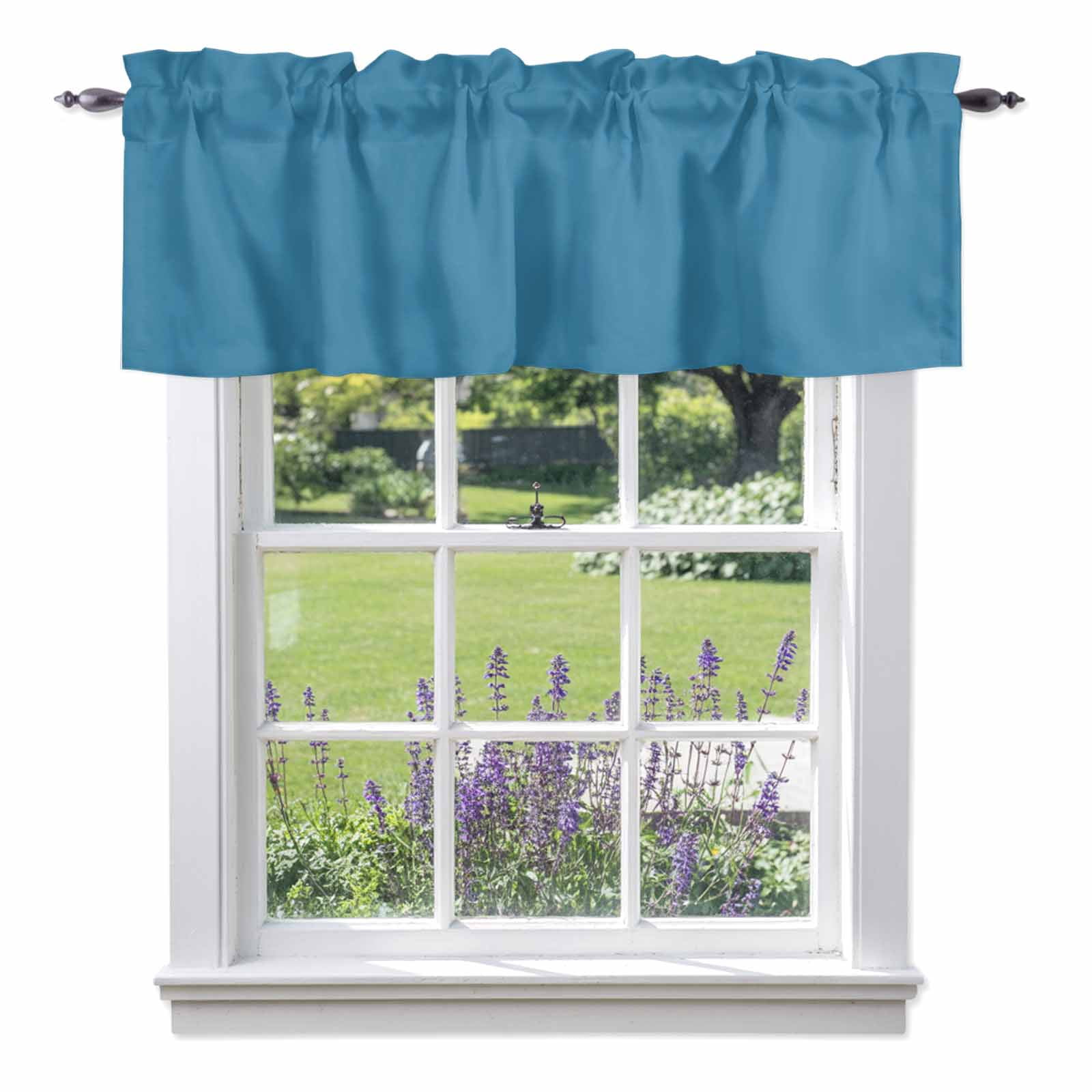 Blue Valance Curtains for Windows, Solid Color Light Filtering Rod ...