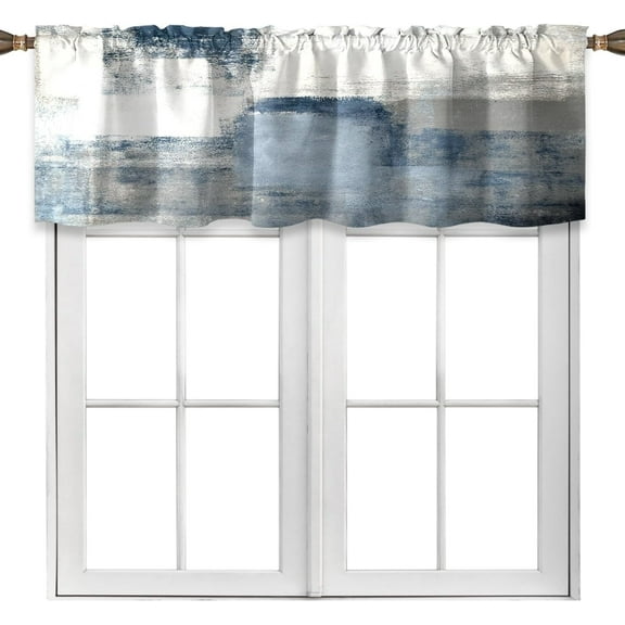 Blue Valances for Windows White Grey Kitchen Valance Curtains Modern Abstract Art Window Treatment Valances for Living Room Bedroom Bathroom Decor (18" W x 52" L, White Grey)