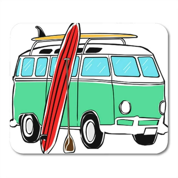 Blue Van Retro Tropical Happy Hippie Micro Standup Paddle Board Sup Bus Red Beach Mousepad Mouse Pad Mouse Mat 9x10 inch